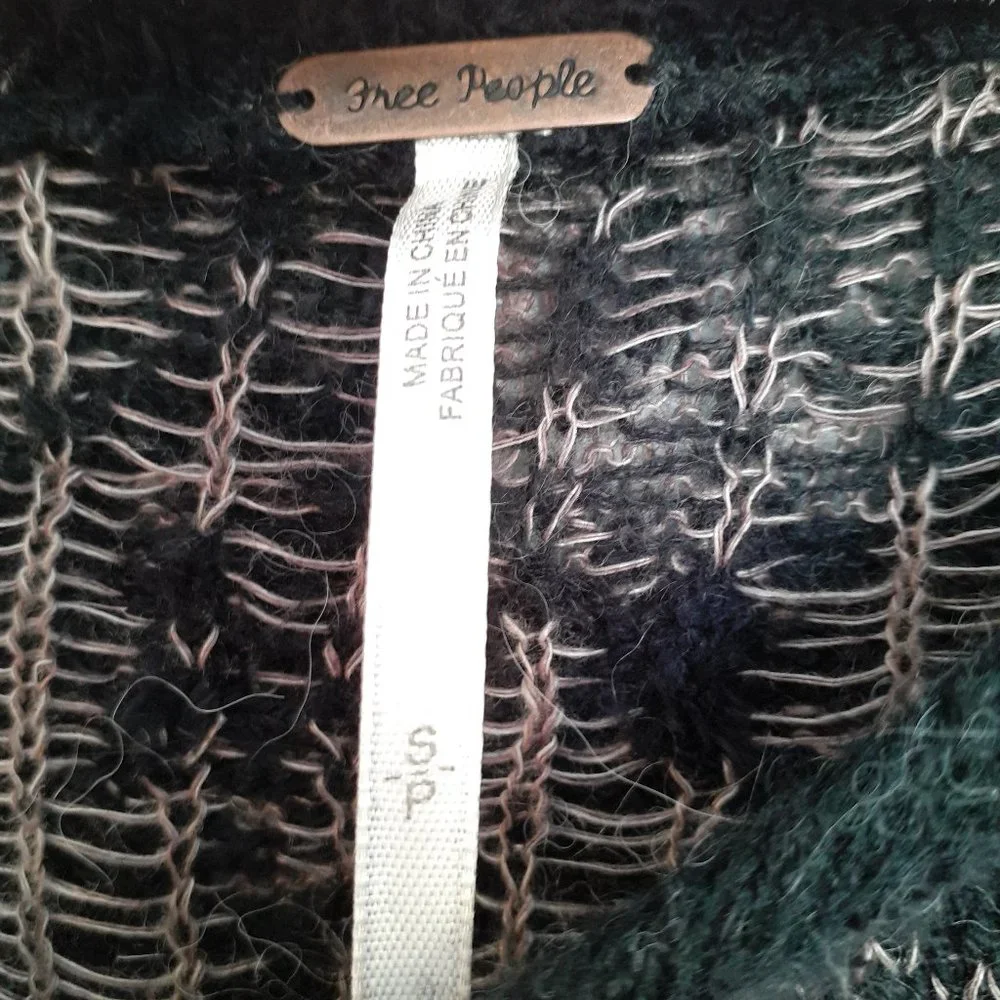 Free People Floral Fields Angora Blend Sweater Black Tan Size S
